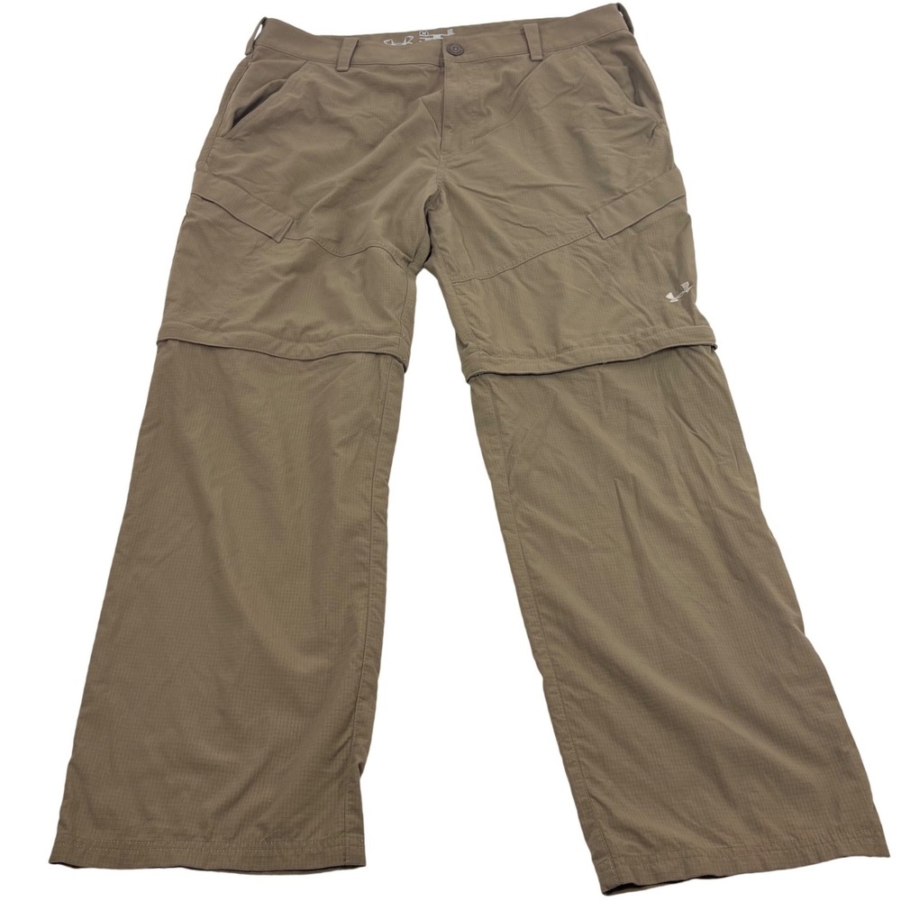 Under Armour Convertible Cargo Pants Mens 38 Brown HeatGear Ripstop Hiking - Picture 2 of 8